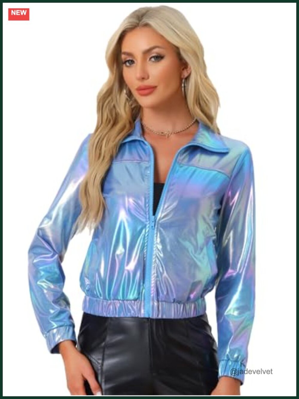 Metallic Holographic Long Sleeve Zip Front Track Jacket Slim Fit